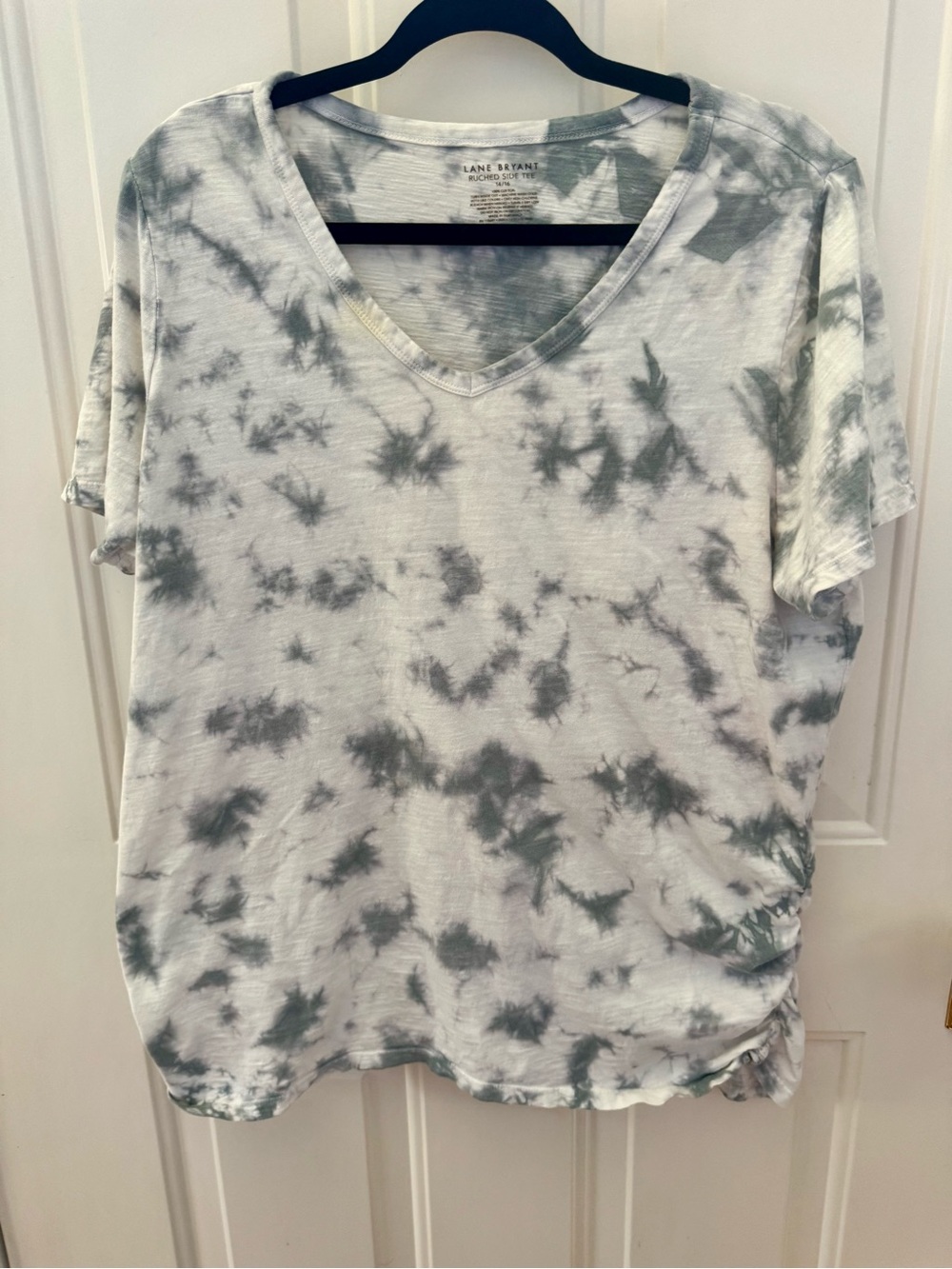 Lane Bryant White and Gray Tie-Dye V-Neck Tee